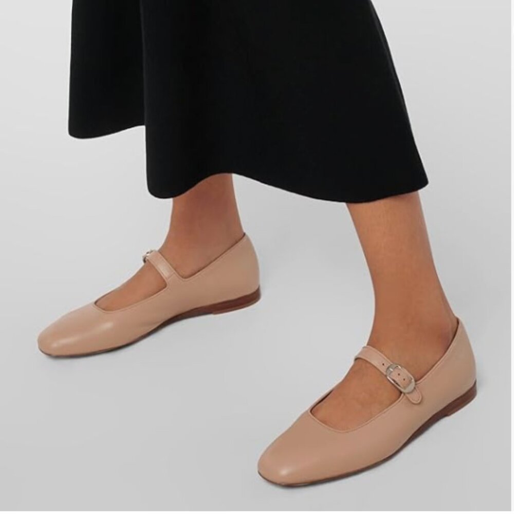 Pazzion Nude Cute Round Toe Mary Janes Comfortable Strap Buckled Ballet Flats